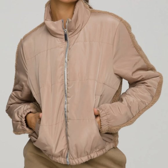 Good American Tan Full Zip Two Tone Puff Fleece Jacket Size 5 US 2XL - Picture 1 of 15